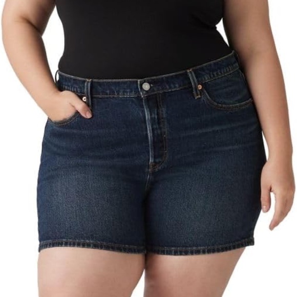 Levi's Shorts 22W Women's Dark Wash 501 High Rise Straight Leg Plus Size NWT - Picture 1 of 4